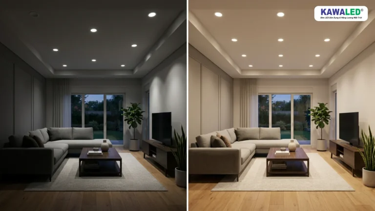 So sánh bố trí đèn led âm trần đúng và sai trong phòng khách