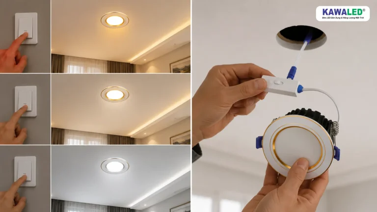 So sánh đèn âm trần đổi màu bằng công tắc và đèn đổi màu bằng nút gạt