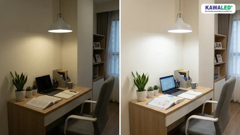 So sánh độ sáng giữa bóng đèn LED chất lượng thấp và bóng đèn LED Bulb KAWALED 12W