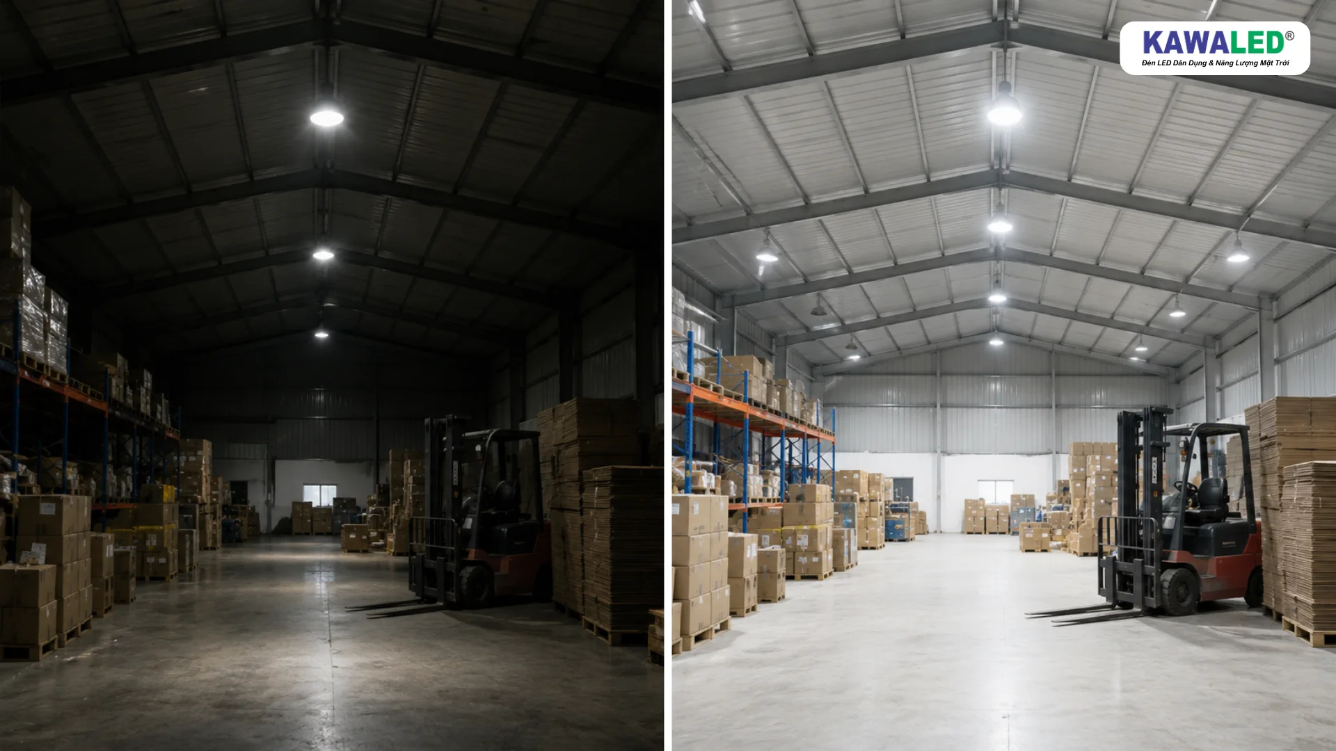 So sánh quang thông đèn LED Bulb KAWALED trong nhà kho