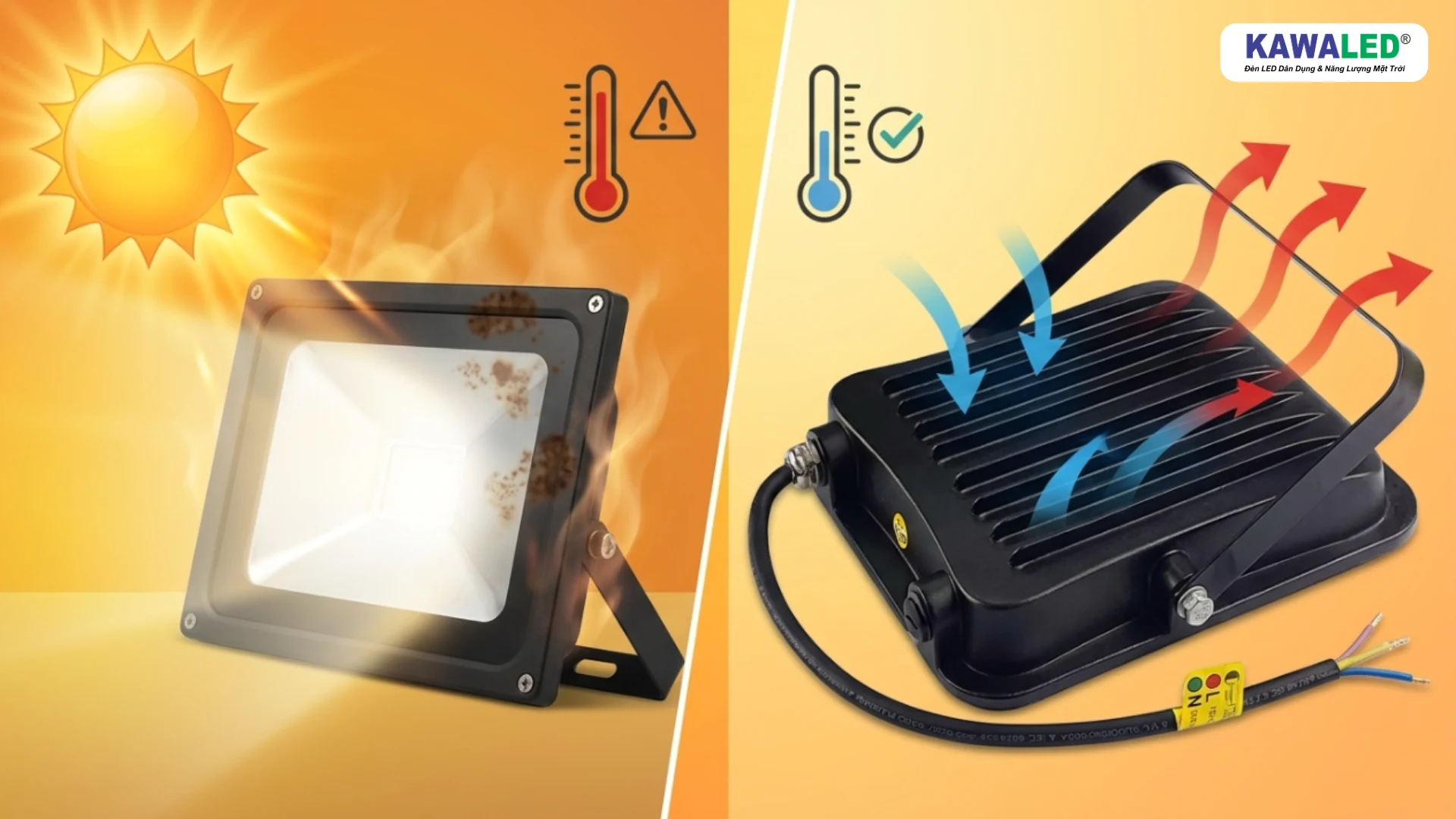 Mặt sau đèn pha LED IP66 với hệ thống tản nhiệt nhôm
