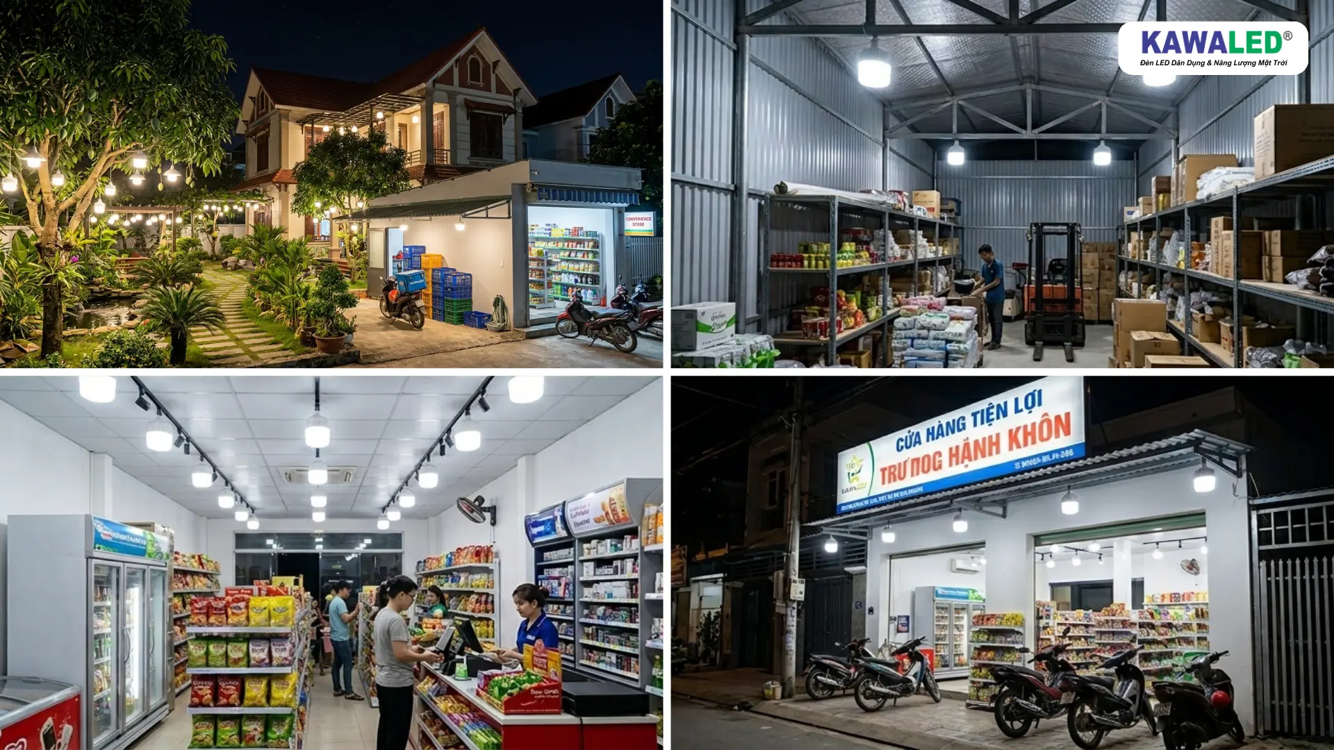 Ứng dụng đèn LED Bulb KAWALED TN trong nhà ở cửa hàng và nhà kho