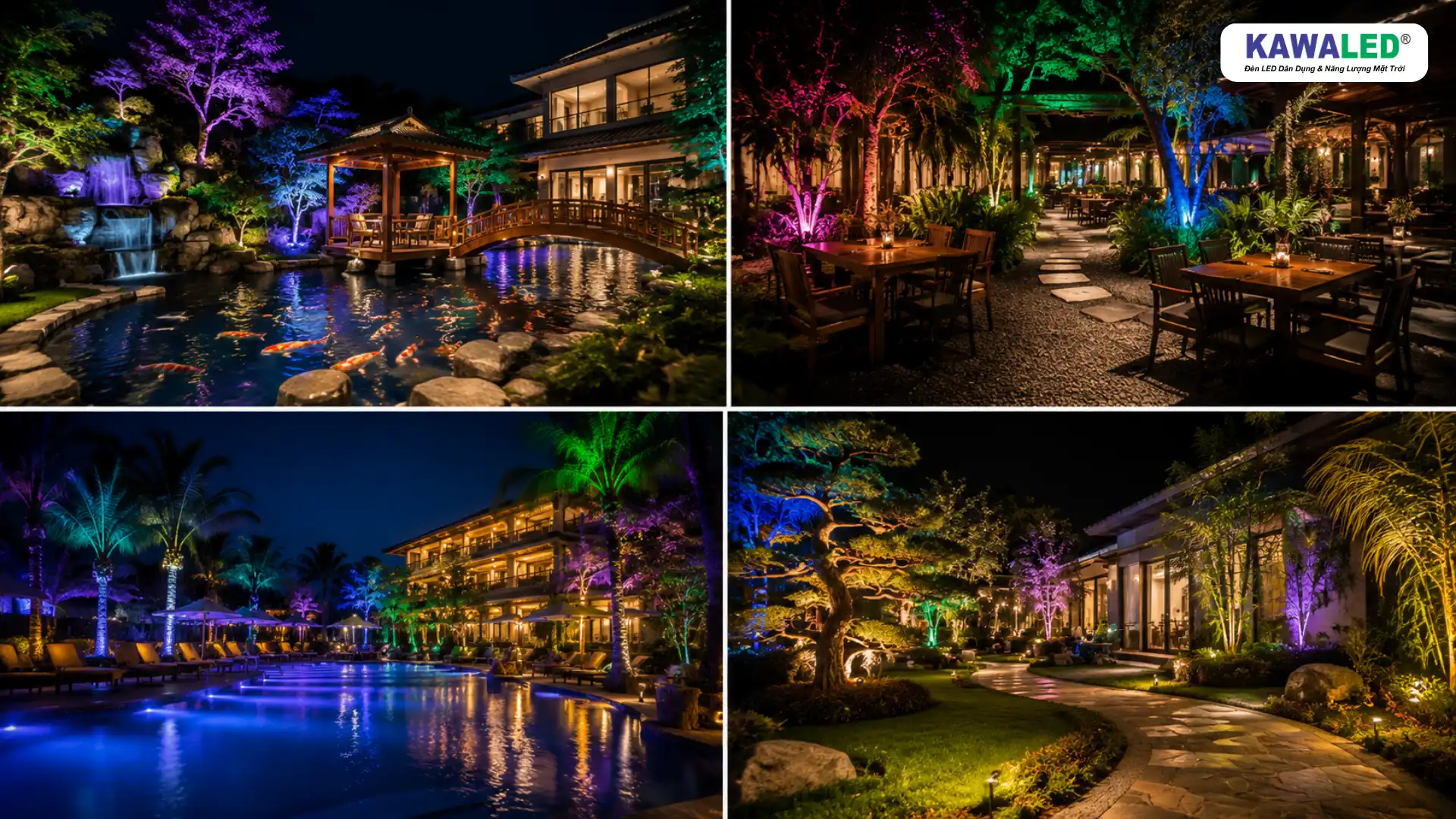Ứng dụng đèn LED trang trí sân vườn quán cafe resort và biệt thự