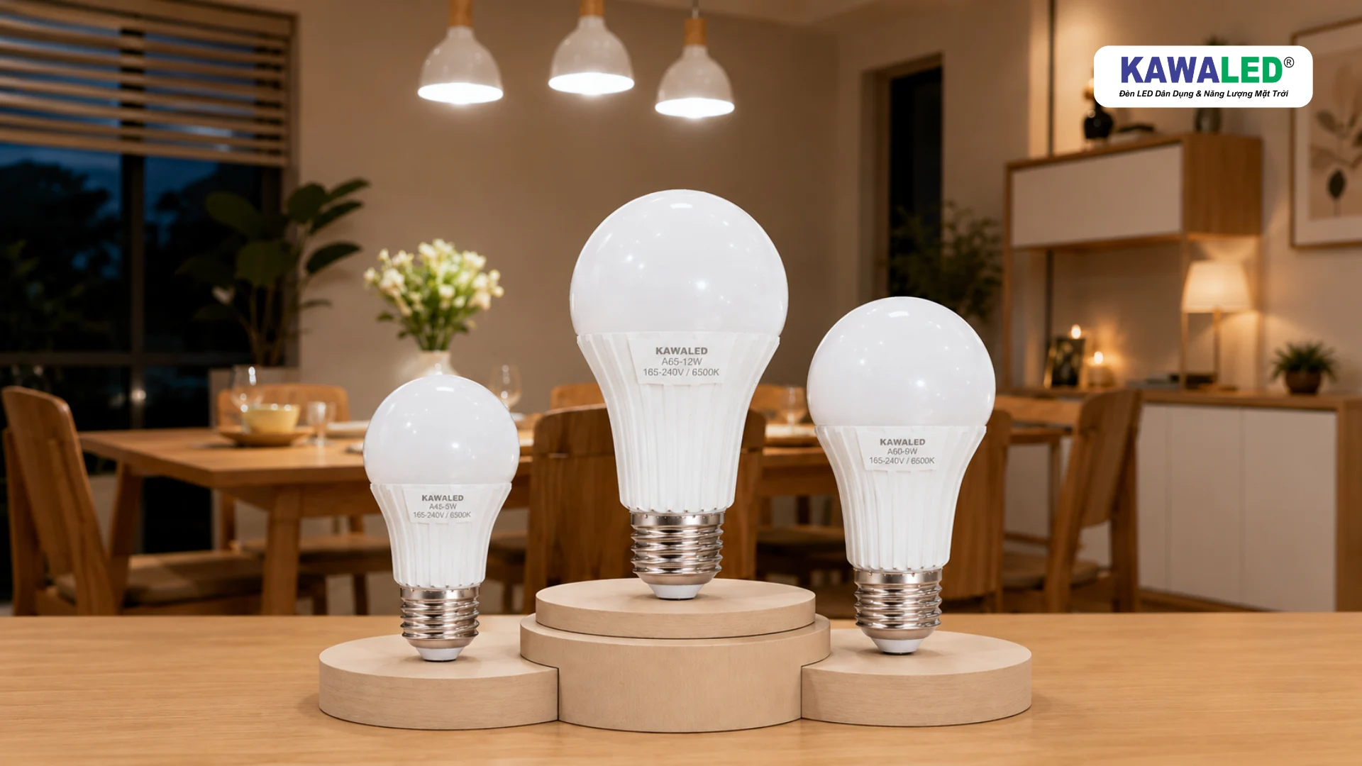 Bộ bóng đèn LED tròn KAWALED 5W 9W và 12W đui E27