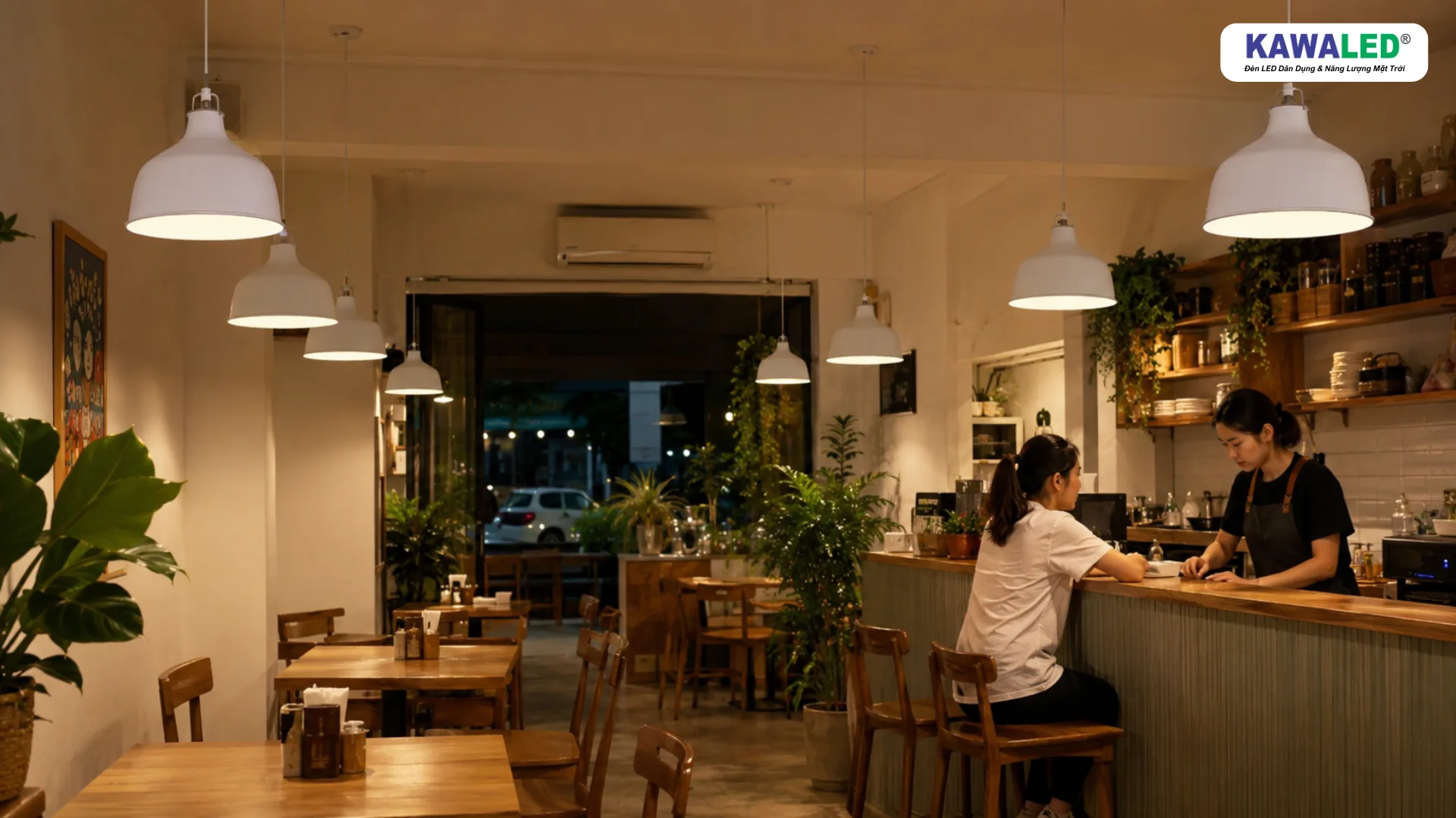 Bóng LED trụ 30W lắp chóa thả trong quán ăn gia đình