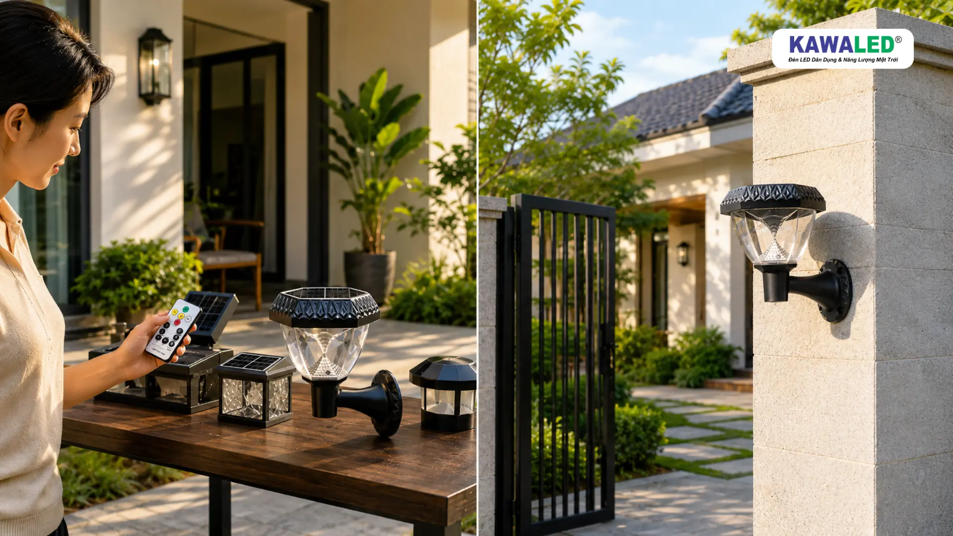 So sánh việc chọn mẫu đèn solar và lắp đèn KAWALED SGC2-3M tại trụ cổng có nắng