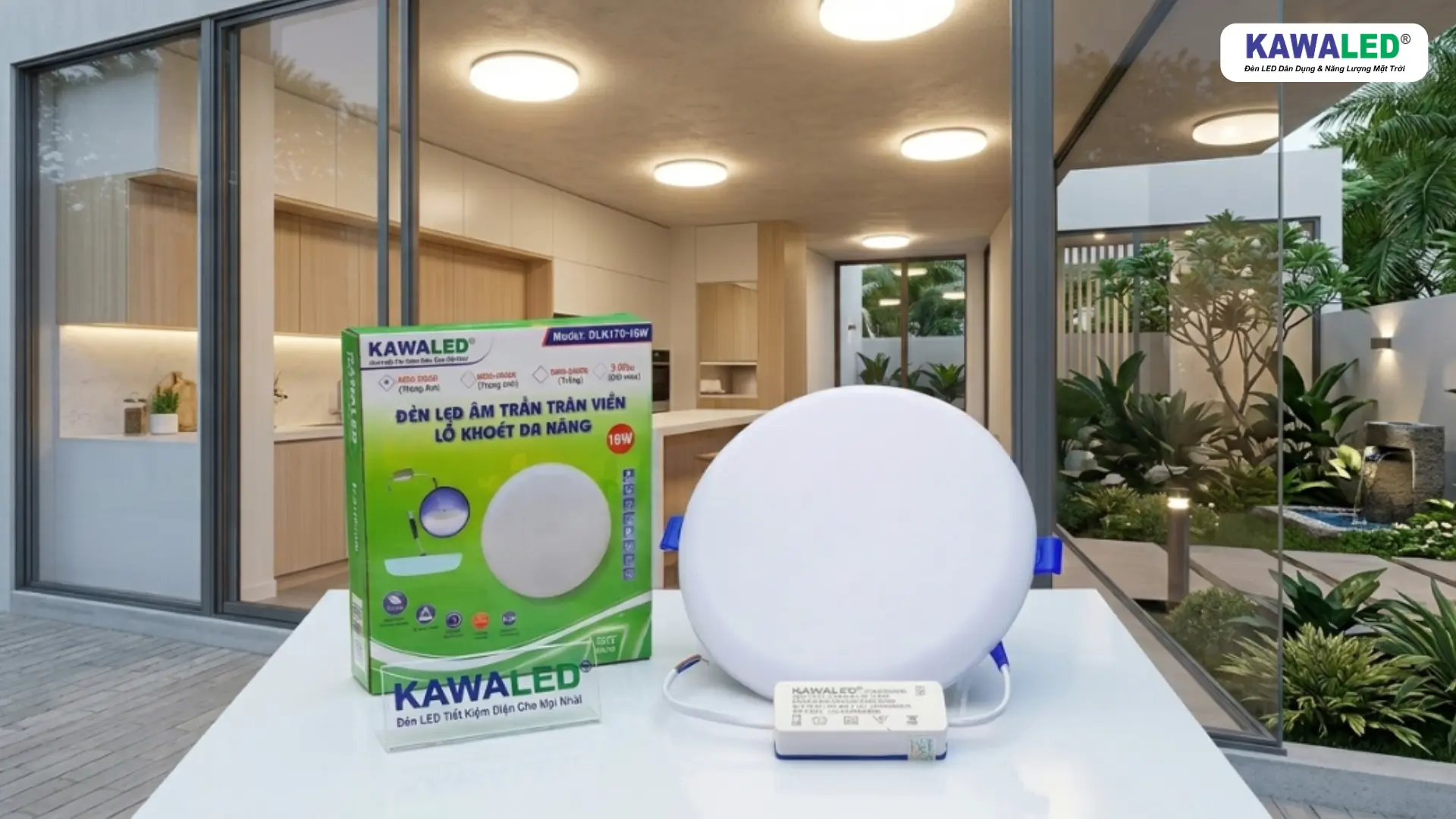Đèn LED âm trần tràn viền KAWALED DLK170-18W 3 chế độ cùng hộp sản phẩm