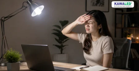 Đèn LED bulb chiếu trực tiếp vào mắt khiến người dùng khó chịu khi làm việc