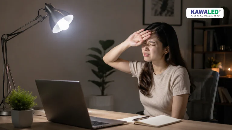 Đèn LED bulb chiếu trực tiếp vào mắt khiến người dùng khó chịu khi làm việc