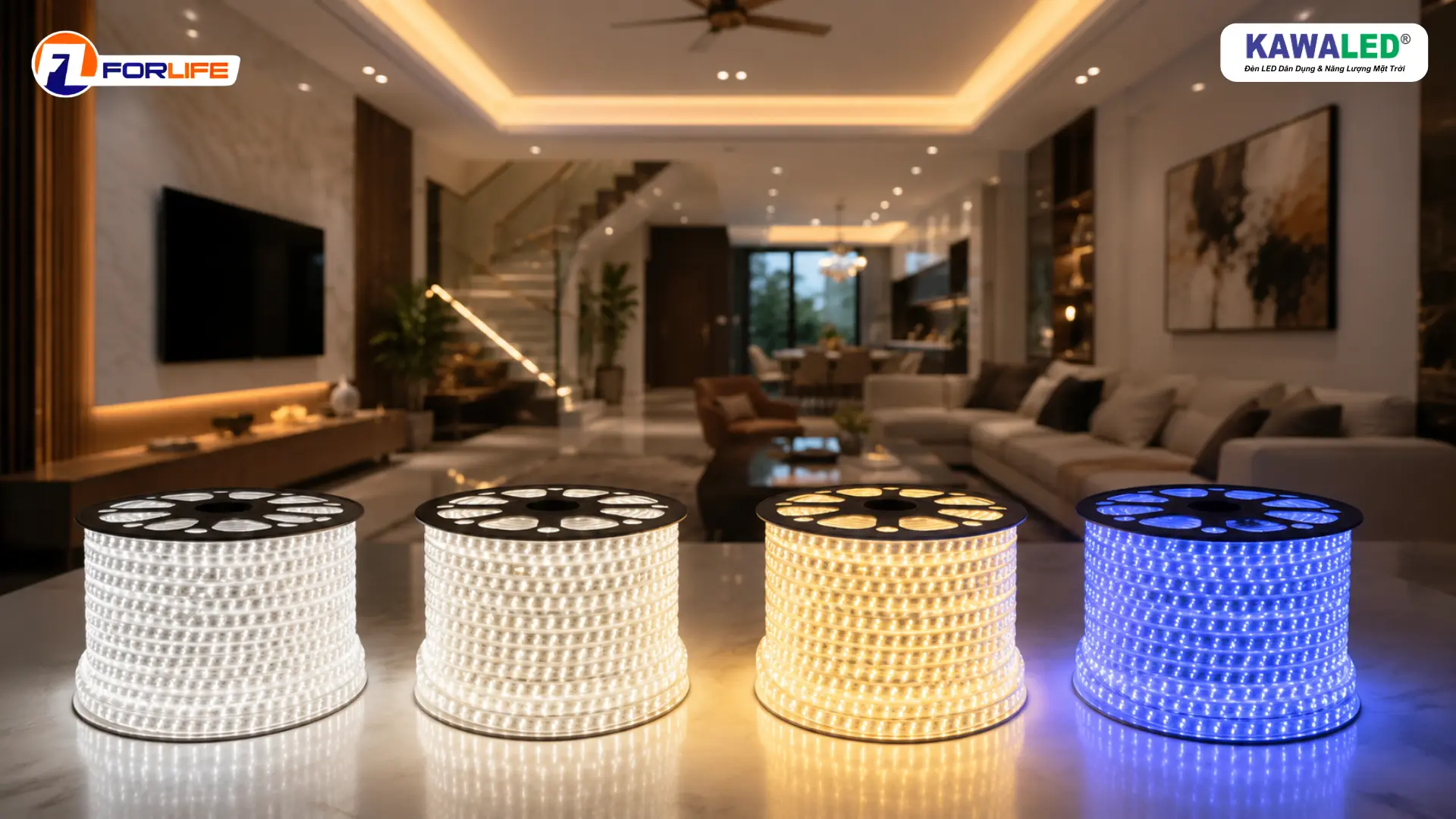Đèn led dây 3 hàng bóng 220V FL-3H-2835 với 4 màu ánh sáng