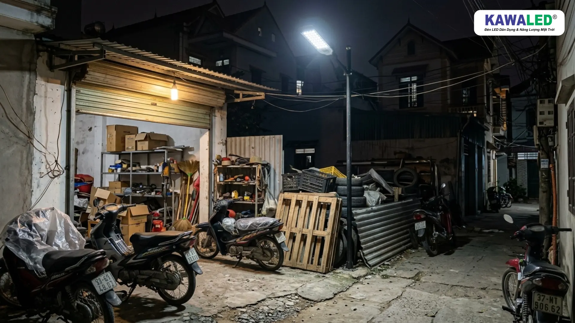 Đèn led ngoài trời chống nước chiếu sáng bãi xe và khu vực kho nhỏ