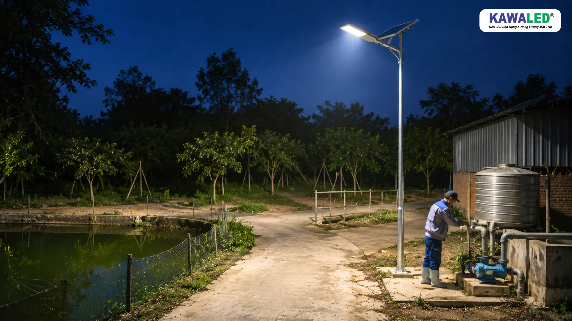 Đèn năng lượng mặt trời trang trại chiếu sáng khu máy bơm và bờ ao