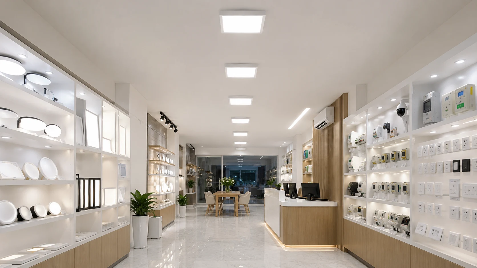 Đèn ốp trần vuông KAWALED chiếu sáng showroom thiết bị điện