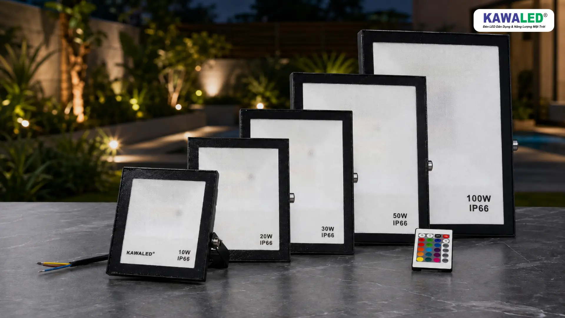Đèn pha LED đổi màu KAWALED FL10W-RGB2 và các công suất đèn pha IP66