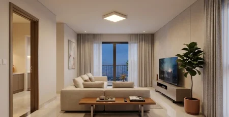 Đèn vuông ốp trần KAWALED trong phòng khách căn hộ hiện đại