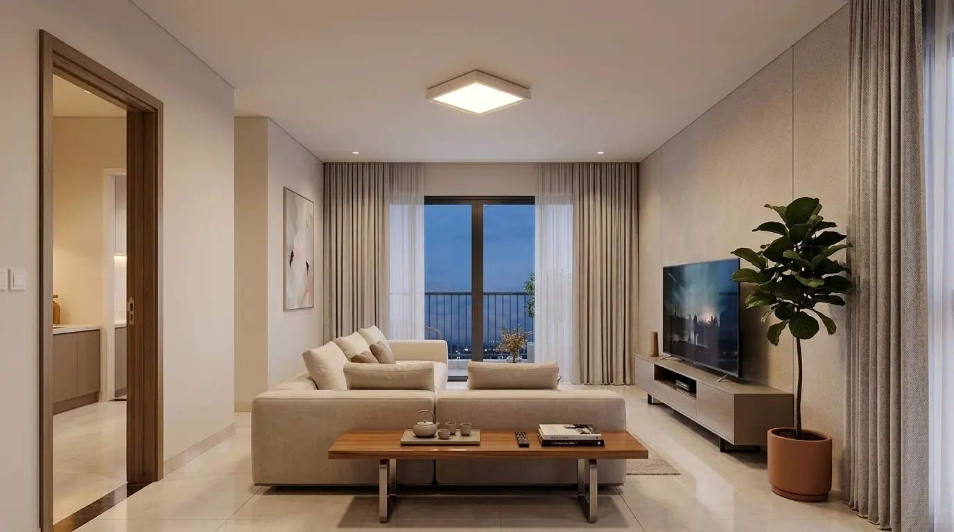 Đèn vuông ốp trần KAWALED trong phòng khách căn hộ hiện đại