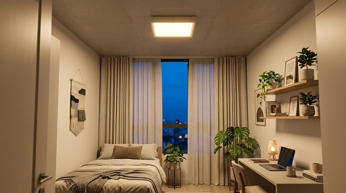 Đèn vuông ốp trần KAWALED lắp trong phòng trọ studio nhỏ