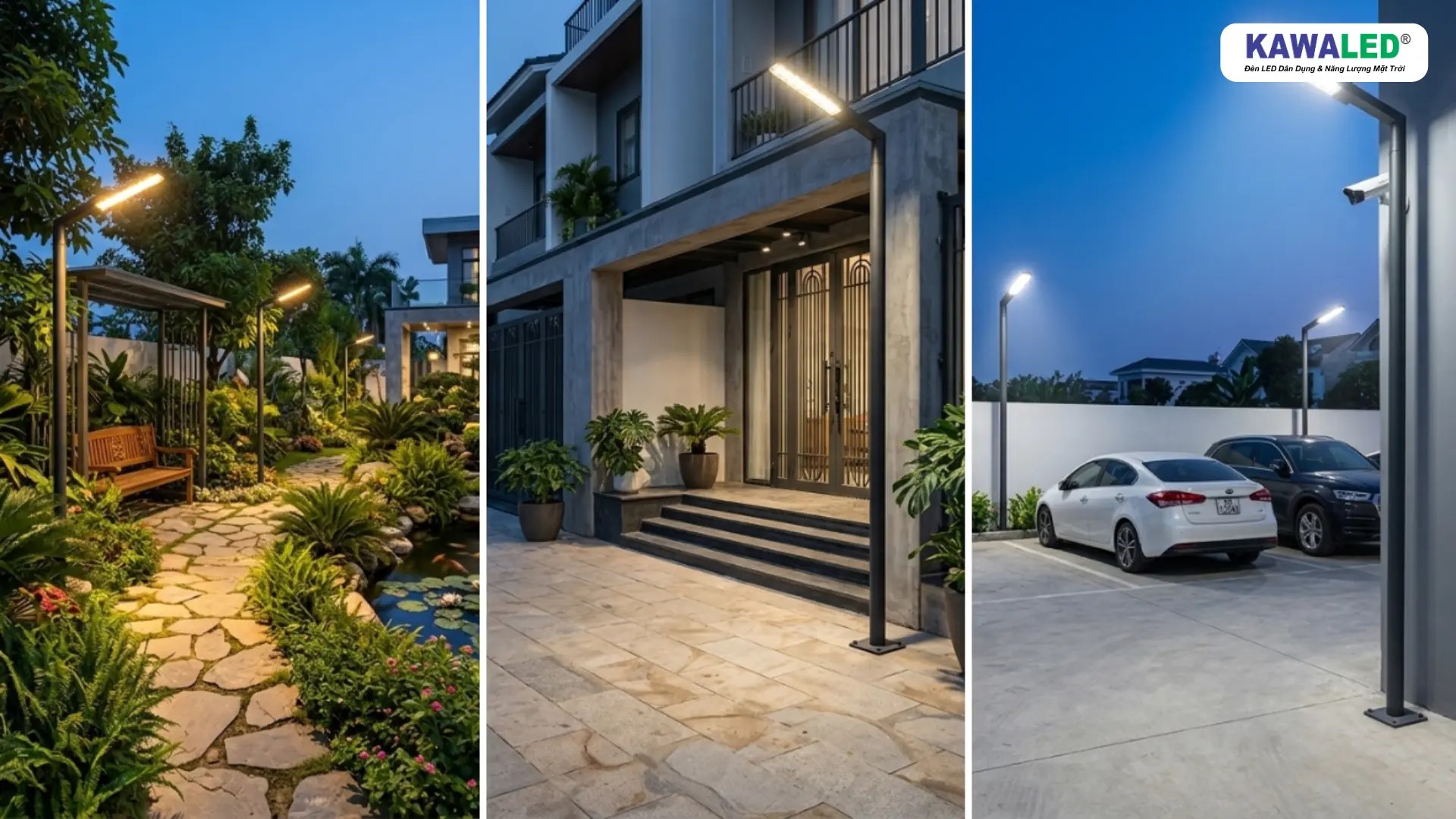 Đèn LED cảm ứng ánh sáng vàng 3000K, trung tính 4000K và trắng 6000K cho không gian ngoài trời
