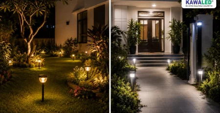 So sánh đèn cắm cỏ năng lượng mặt trời và đèn sân vườn dùng điện