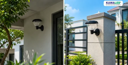 So sánh đèn solar lắp dưới mái hiên thiếu nắng và lắp ngoài trụ cổng nhận nắng trực tiếp