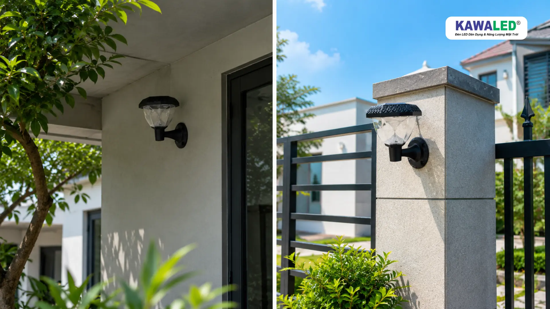 So sánh đèn solar lắp dưới mái hiên thiếu nắng và lắp ngoài trụ cổng nhận nắng trực tiếp