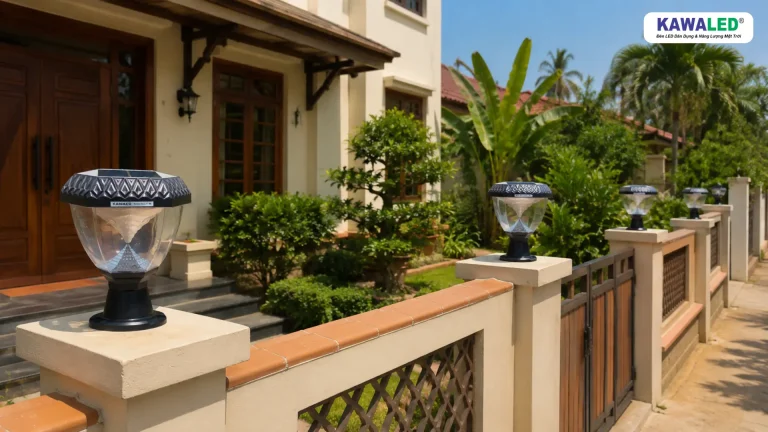 Đèn năng lượng mặt trời gắn trụ cổng được lắp tại vị trí thoáng và nhận nắng trực tiếp