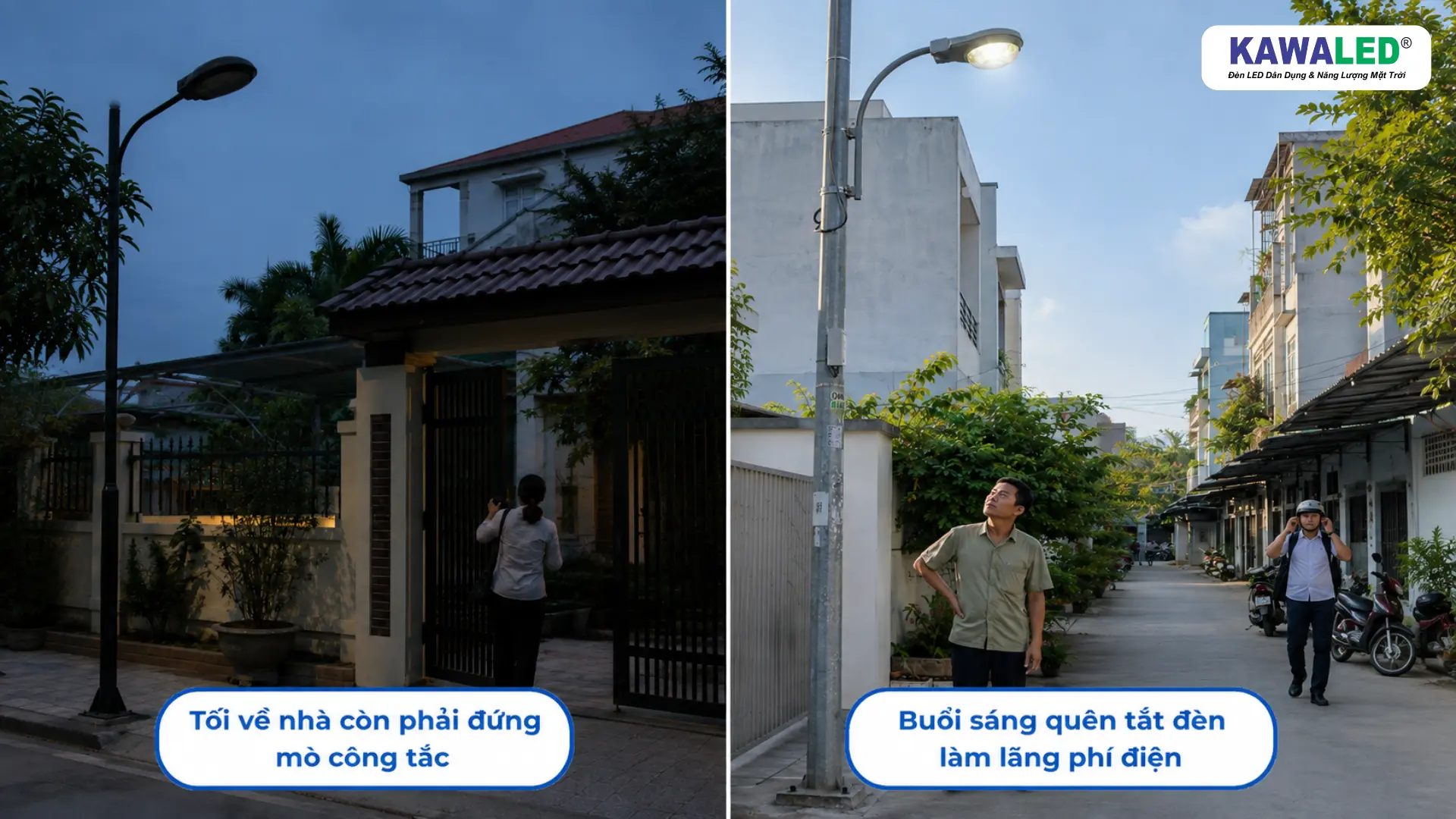 Bật đèn thủ công gây bất tiện khi về tối và lãng phí điện nếu quên tắt vào ban ngày