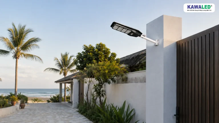Đèn năng lượng mặt trời liền thể KAWALED MSL lắp tại cổng nhà ven biển Việt Nam