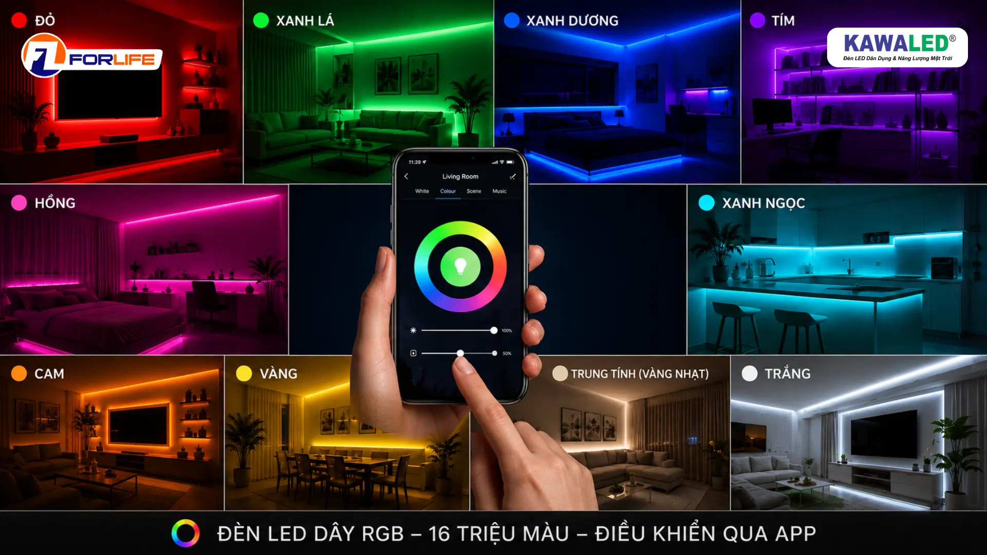 LED dây RGB đổi nhiều màu và điều khiển màu sắc bằng ứng dụng trên điện thoại