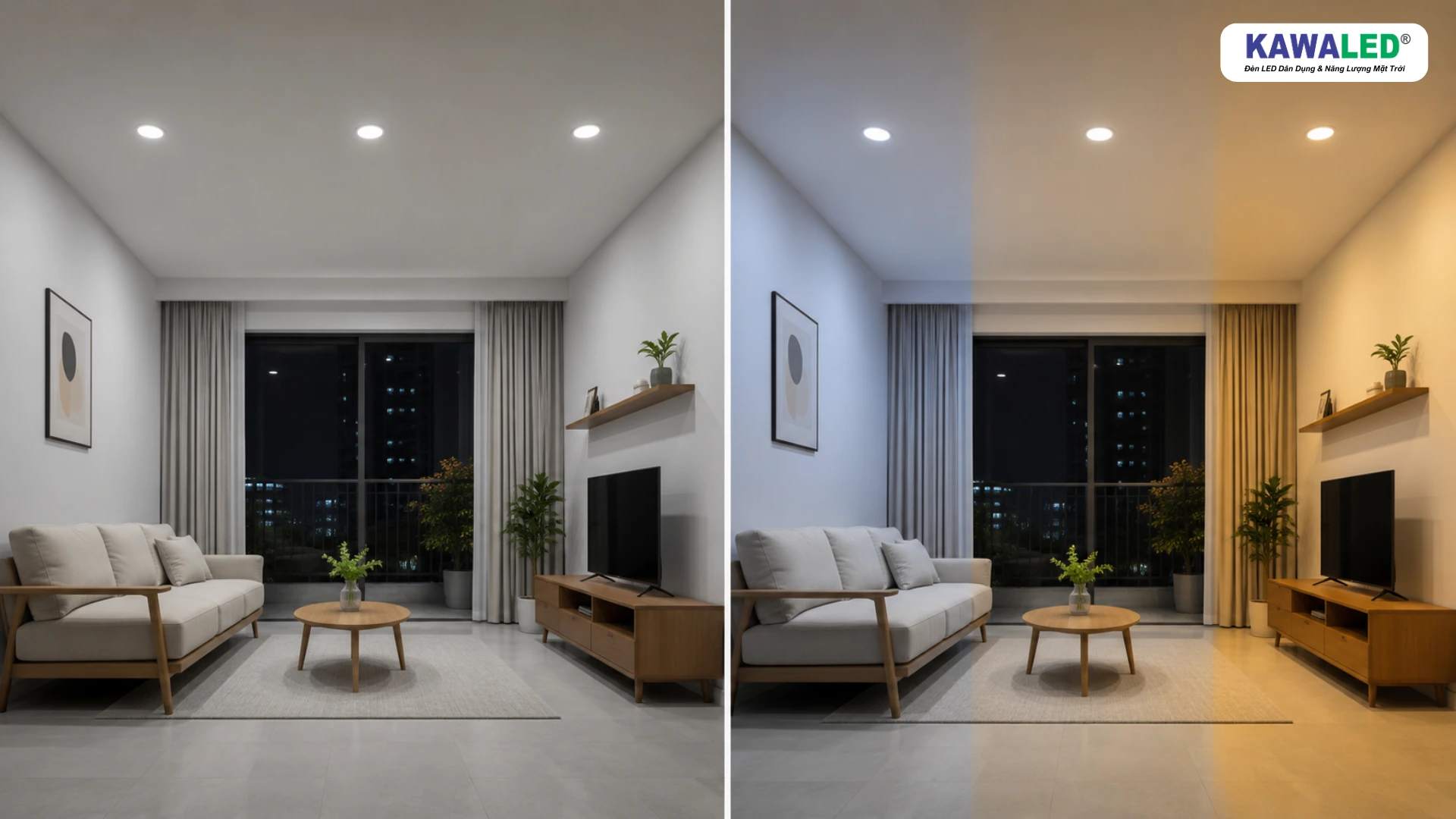 So sánh đèn âm trần một màu cố định với đèn LED âm trần 3 màu trắng, trung tính và vàng