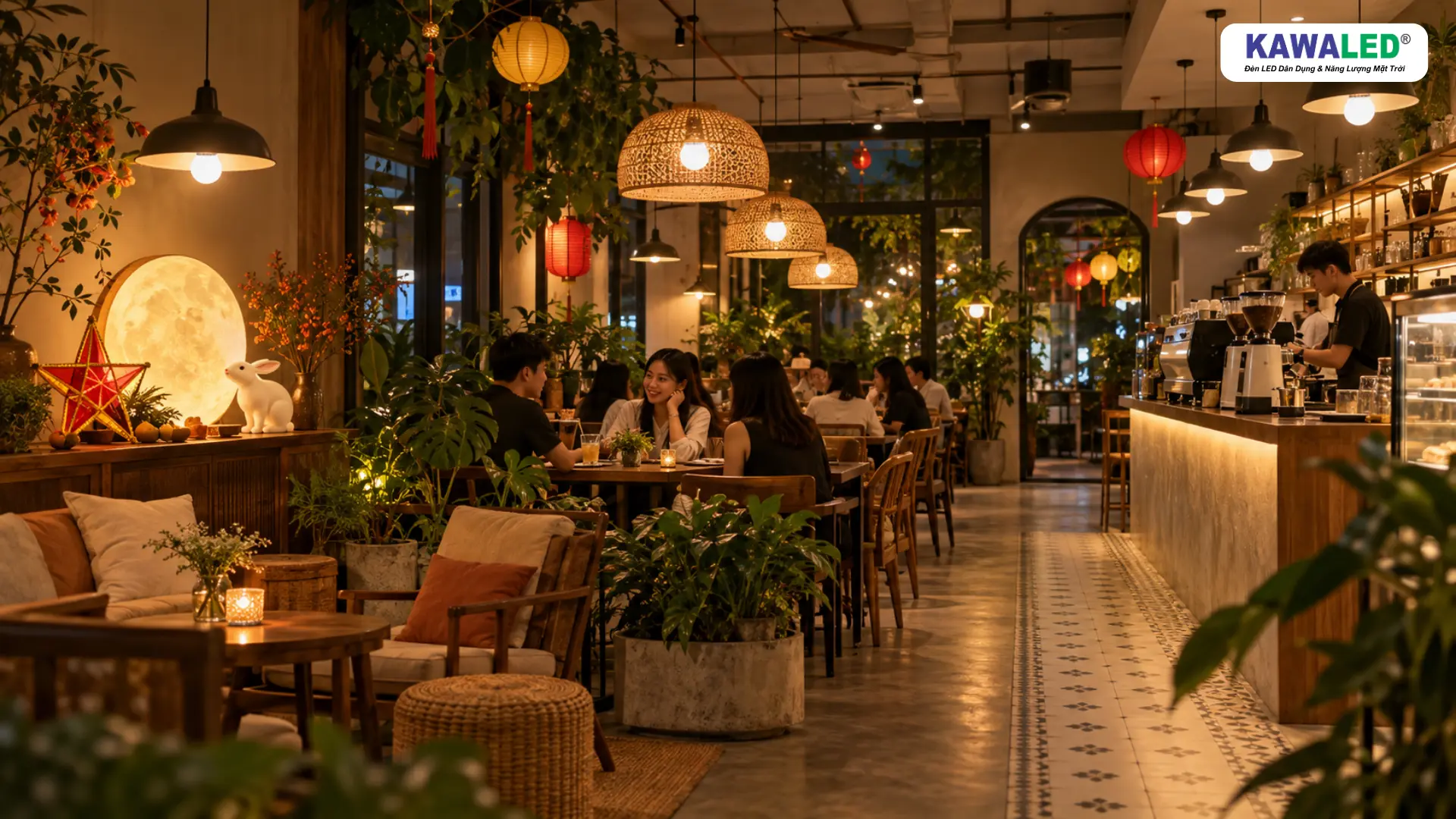 Cách bố trí ánh sáng khi trang trí Trung Thu quán cafe