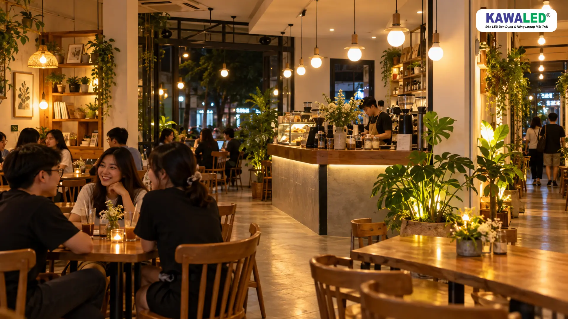 Bóng đèn LED tròn dùng cho bàn khách, quầy và lối đi quán cafe