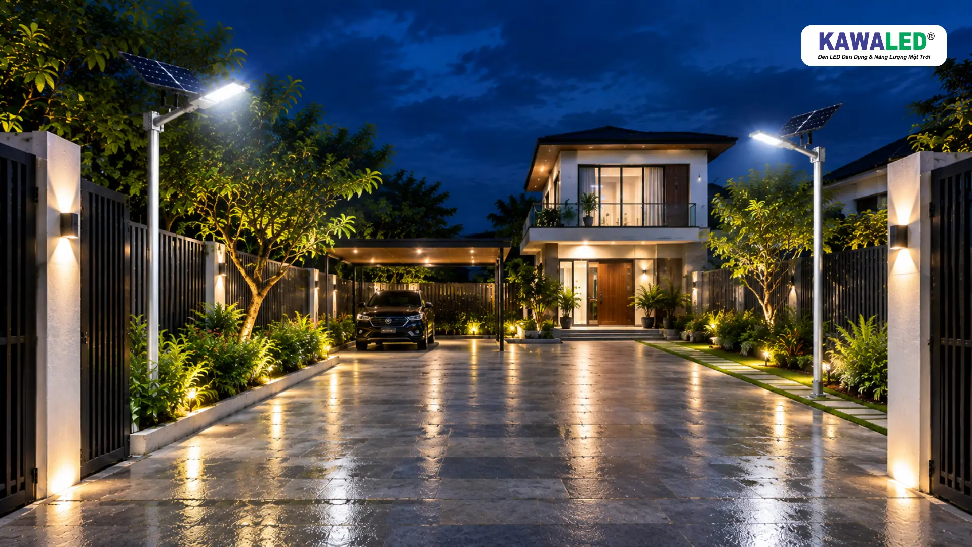 Đèn chiếu sáng ngoài trời KAWALED bố trí tại sân rộng