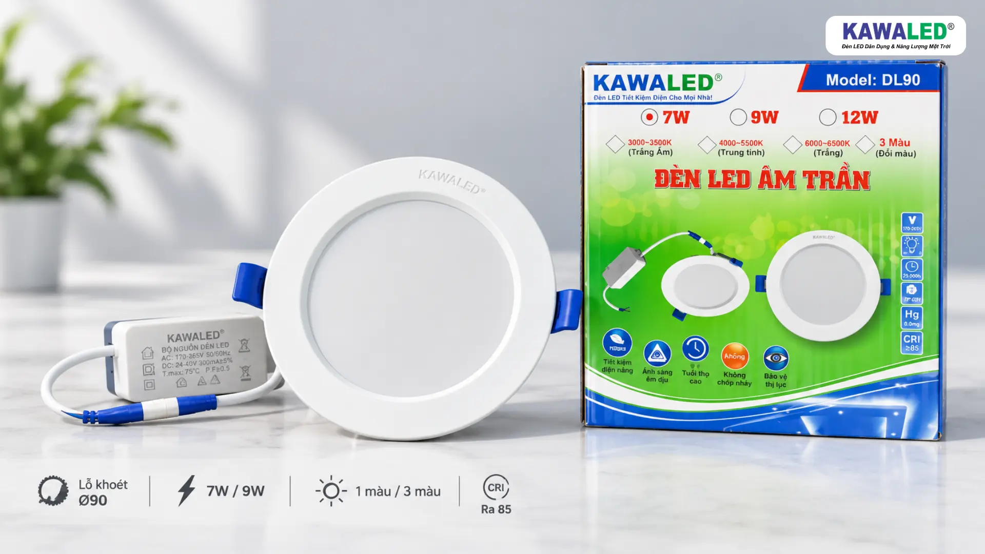 Hai mẫu đèn âm trần 7W có kích thước và lỗ khoét khác nhau