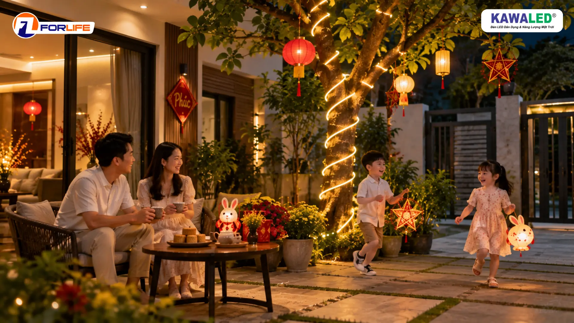 Đèn LED quấn cây ngoài trời ánh sáng vàng trang trí sân nhà dịp Trung Thu