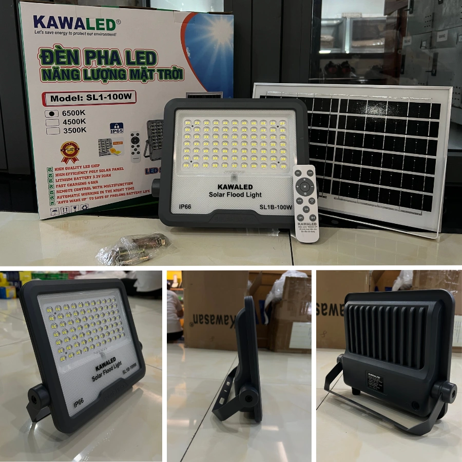 Đèn năng lượng mặt trời ngoài sân KAWALED SL1-100W nhiều góc nhìn