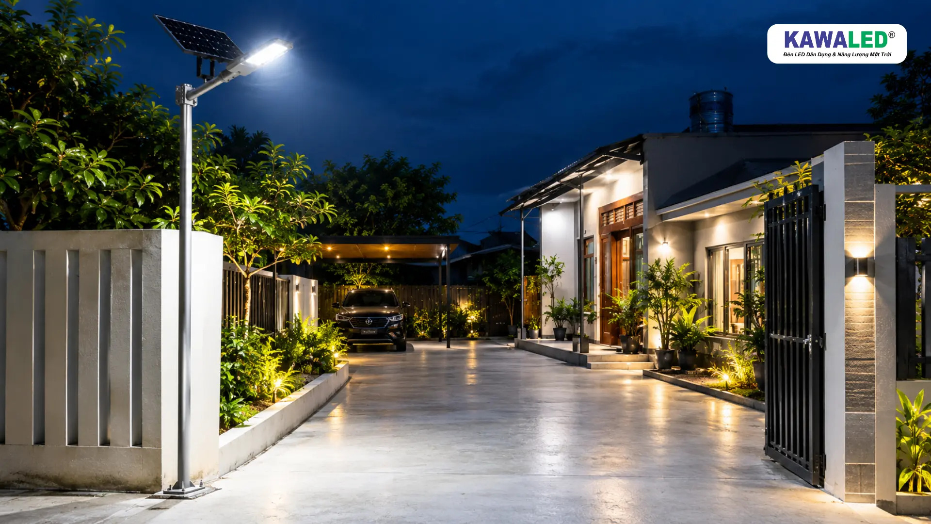 Đèn năng lượng mặt trời ngoài trời chiếu sáng sân và khu vực để xe
