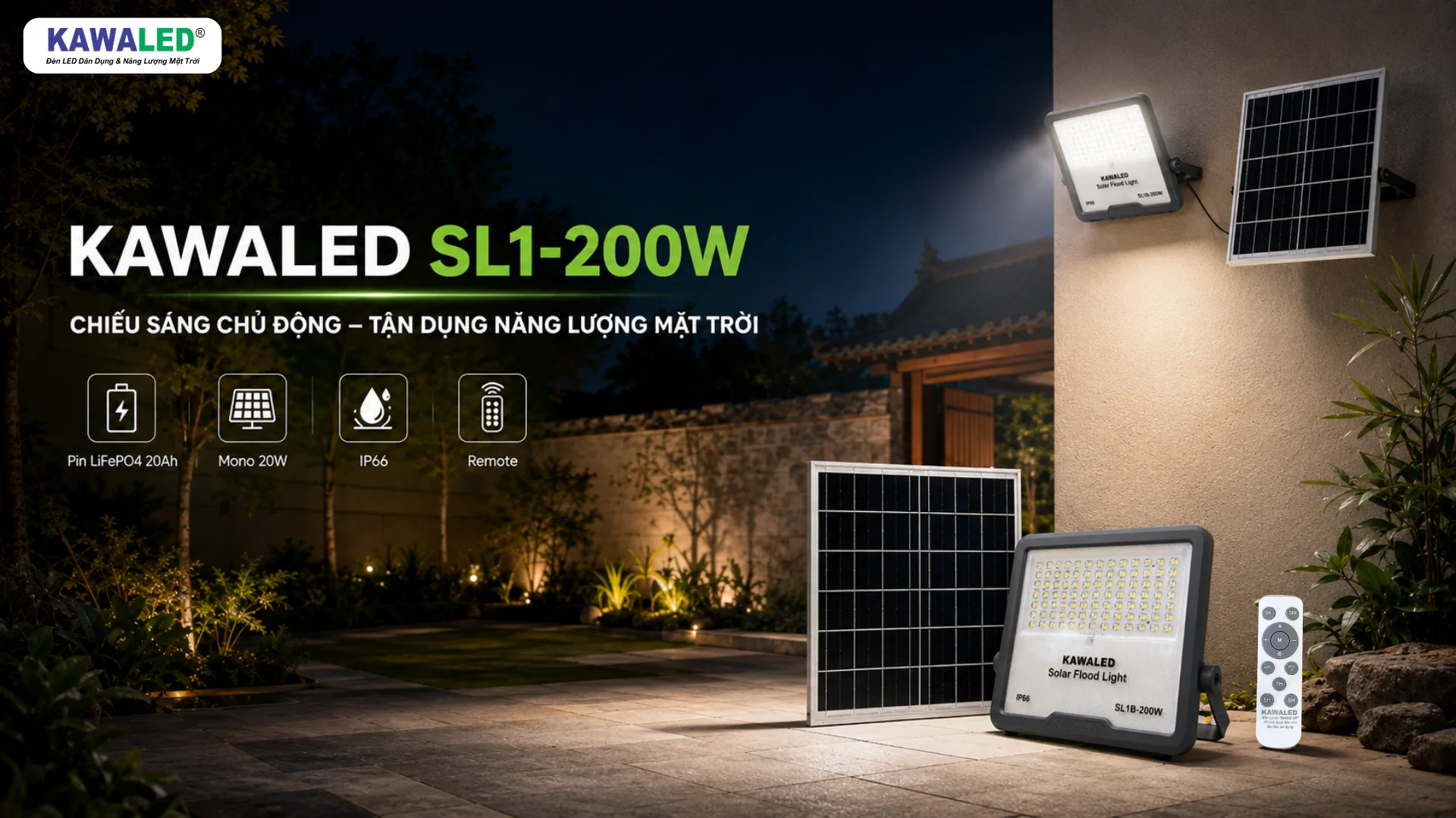 AWALED SL1-200W đèn năng lượng mặt trời sân vườn ngoài trời