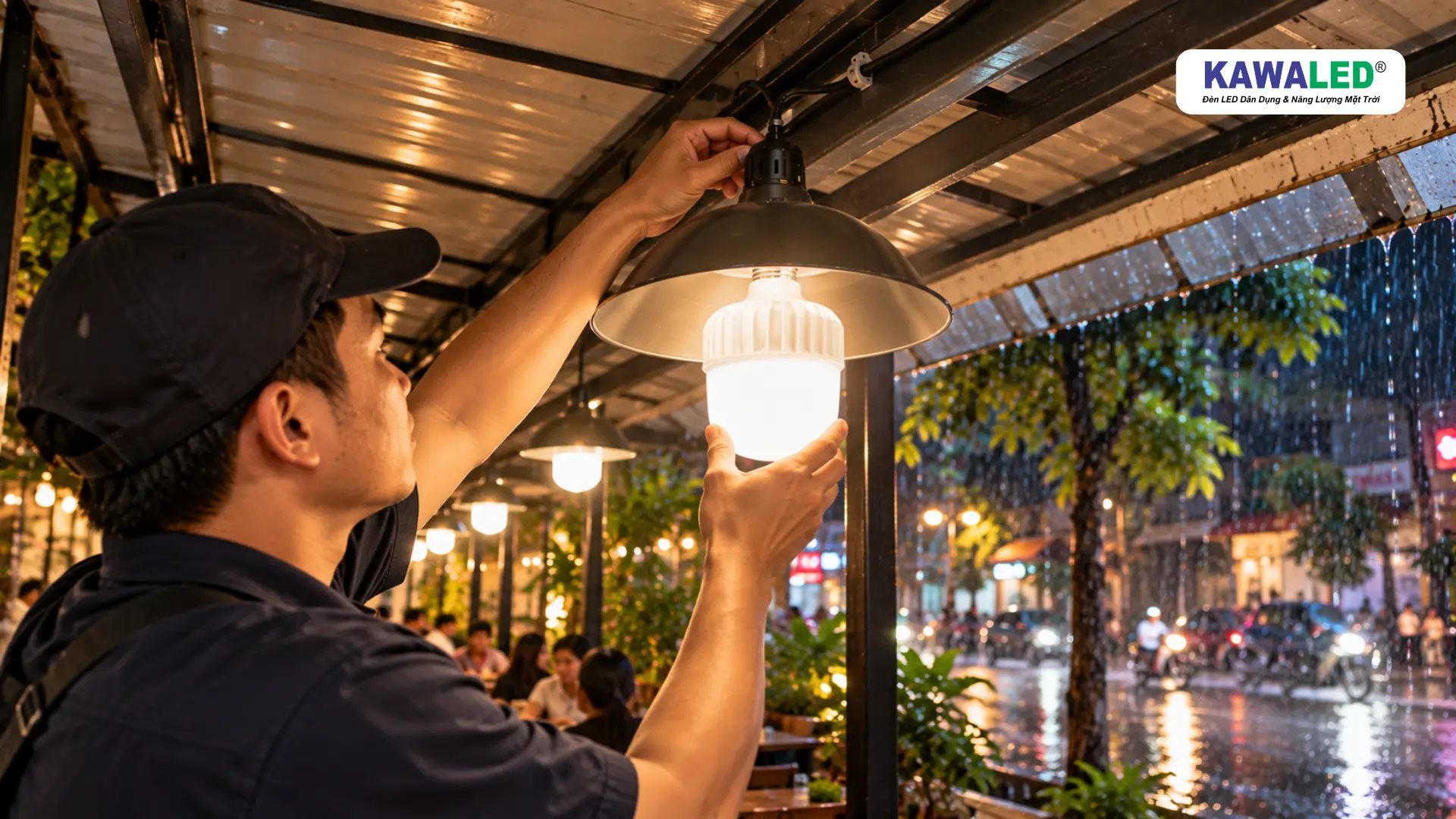 Kiểm tra đui đèn và dây điện khi sử dụng bóng đèn chiếu sáng mùa mưa