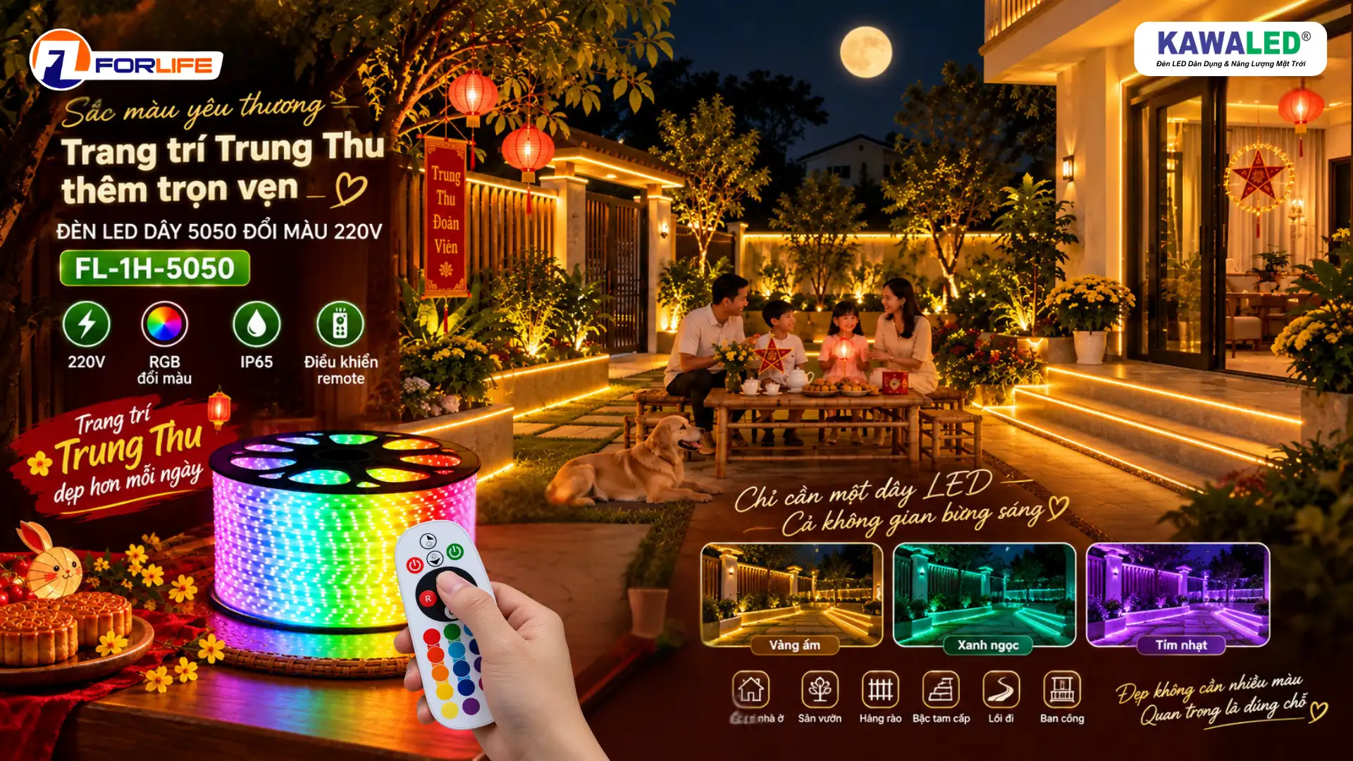 LED dây 5050 đổi màu FL-1H-5050 ứng dụng trang trí Trung Thu tại nhà