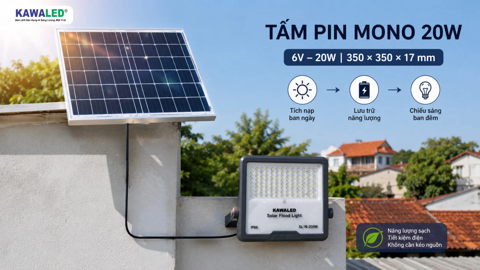 Tấm pin Mono 20W cho đèn năng lượng mặt trời KAWALED SL1-200W