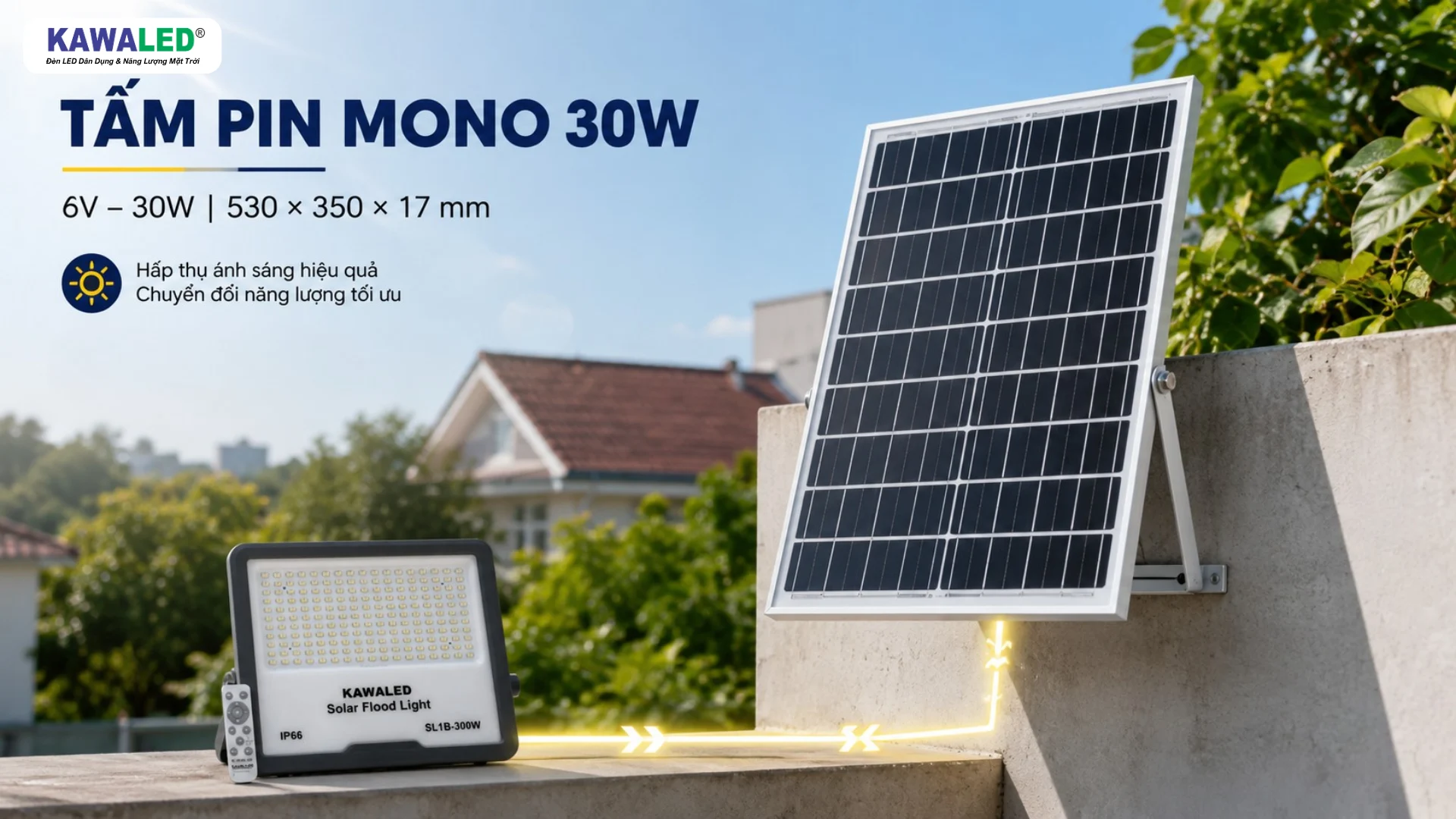 Tấm pin Mono 6V 30W cho đèn năng lượng mặt trời ngoài trời KAWALED SL1-300W
