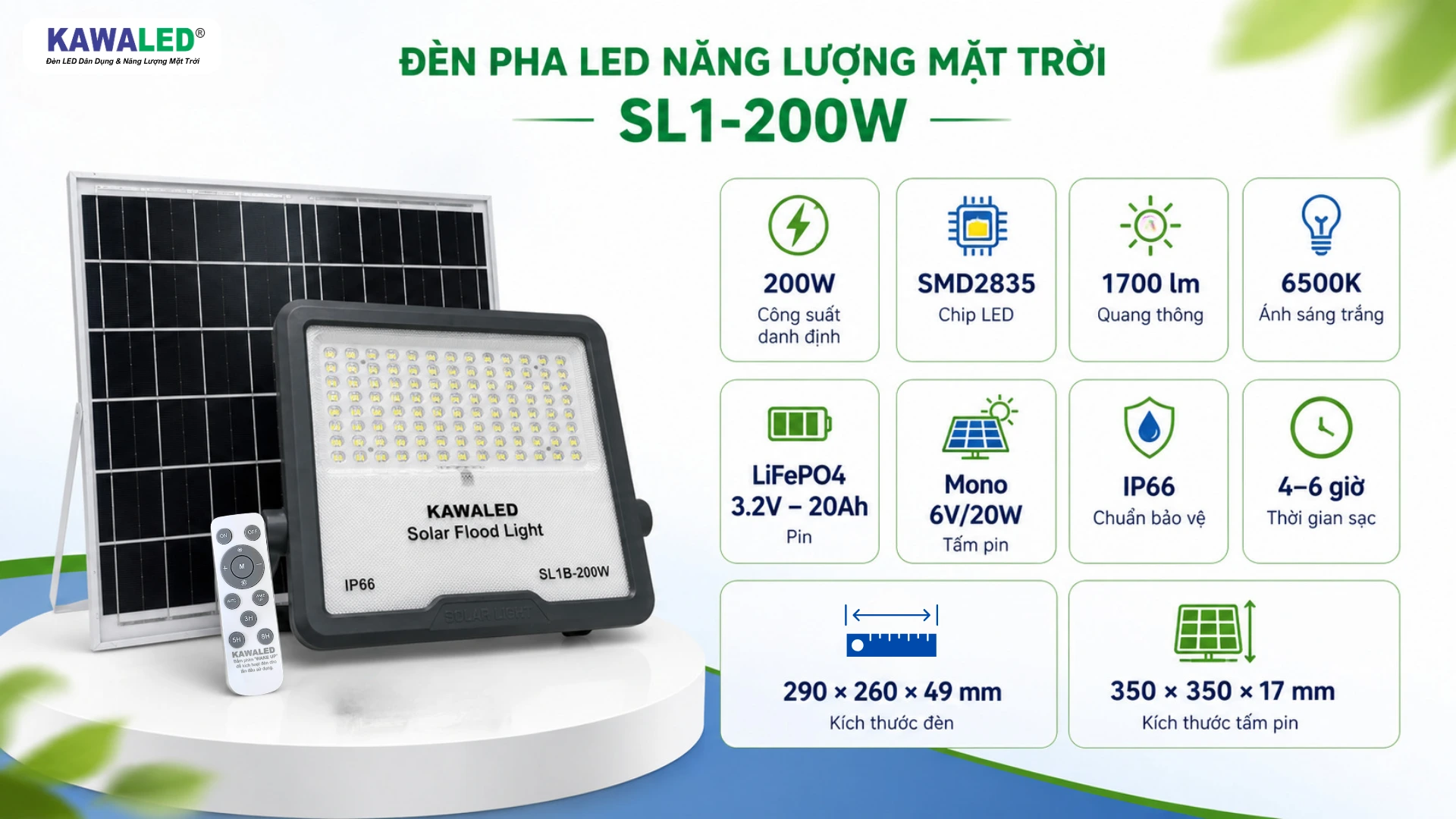 Thông số đèn năng lượng mặt trời 200W KAWALED SL1-200W