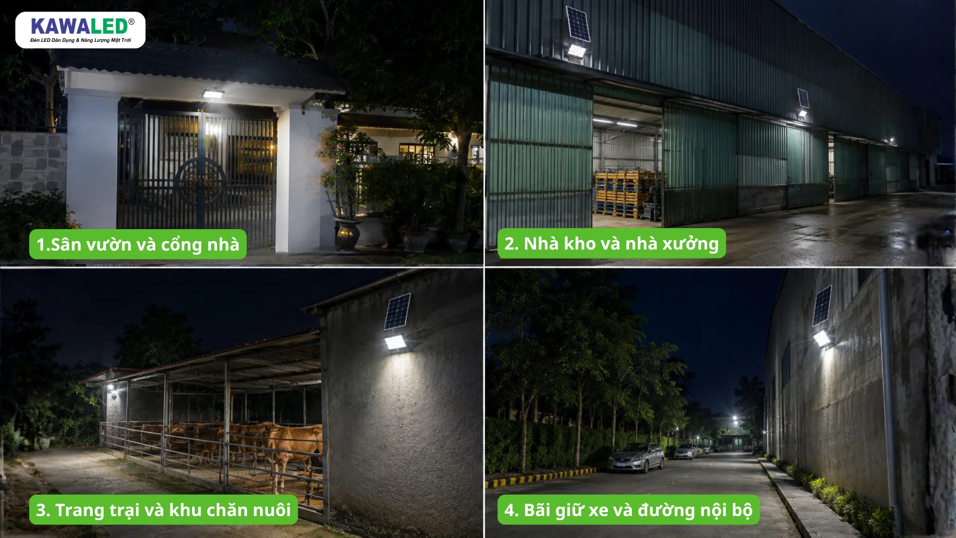 Ứng dụng đèn năng lượng mặt trời 300W cho sân vườn, nhà xưởng, trang trại và đường nội bộ