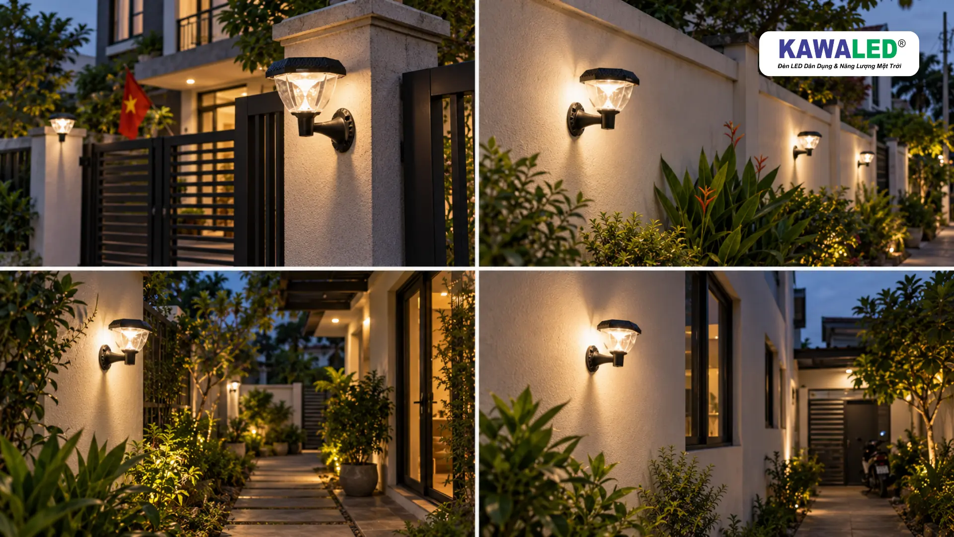 Các vị trí sử dụng đèn treo tường năng lượng mặt trời cho sân vườn và cổng nhà