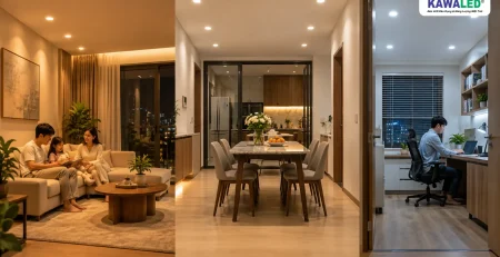 Đèn LED âm trần 3 chế độ sử dụng cho phòng khách, phòng ăn và phòng làm việc
