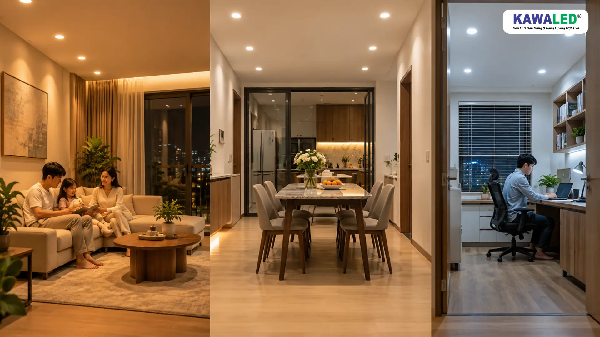Đèn LED âm trần 3 chế độ sử dụng cho phòng khách, phòng ăn và phòng làm việc