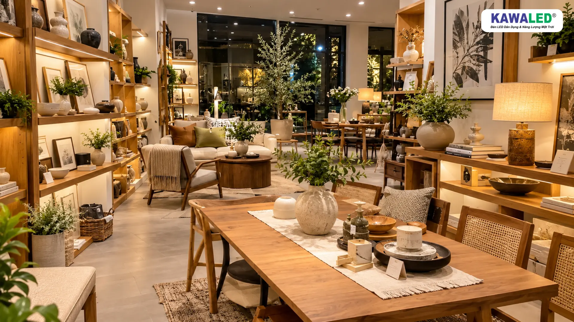 Chiếu sáng nội thất showroom kết hợp đèn âm trần, đèn kệ và đèn trang trí