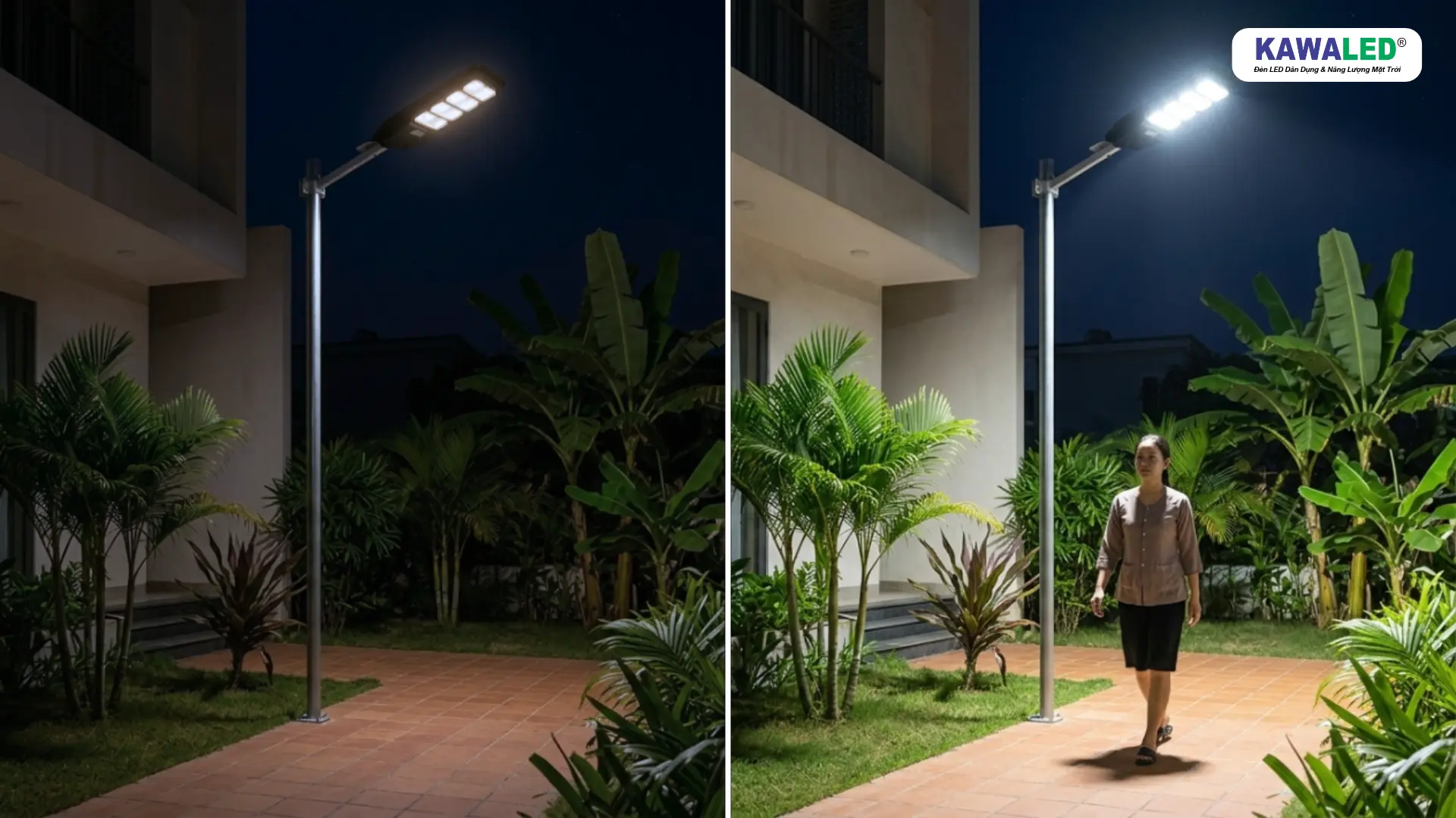 Minh họa đèn cảm biến chuyển động KAWALED MSL thay đổi độ sáng khi có người đi qua