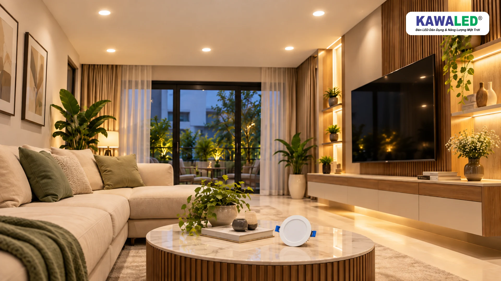 Đèn LED âm trần DL90 KAWALED 7W 9W ứng dụng trong phòng khách hiện đại